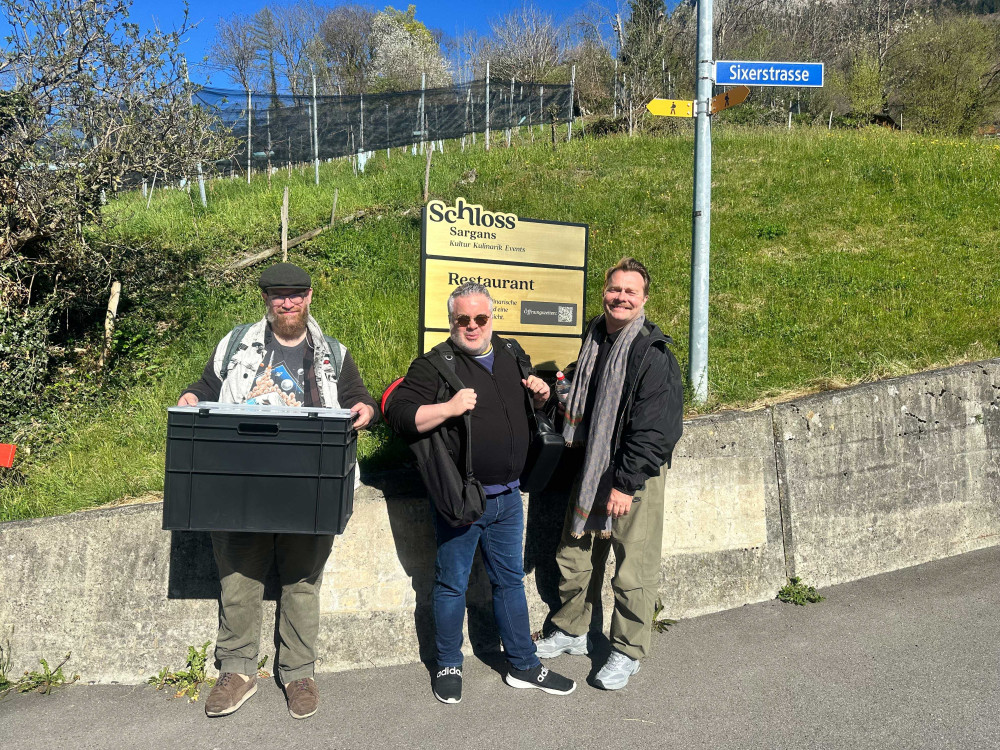 Der erste Drehtag. Staub, Denlo und Sverrisson in Sargans.